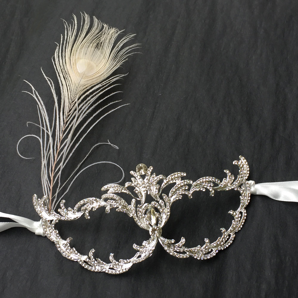 Silver Masquerade Mask for Women, Prom Ball Masquerade Mask, Carnival Face Mask Ivory / White
